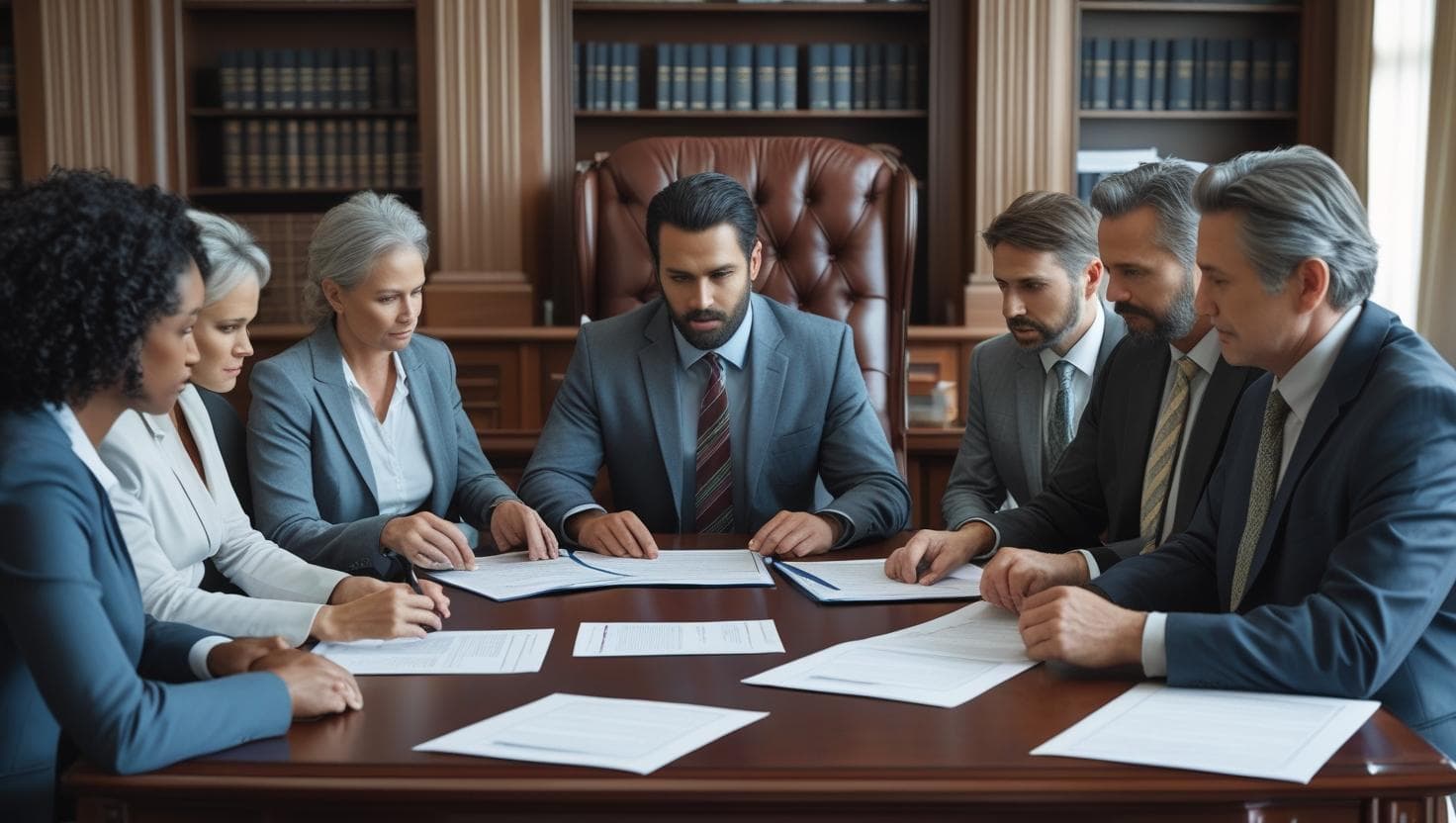 A family reviewing estate planning documents with a professional.